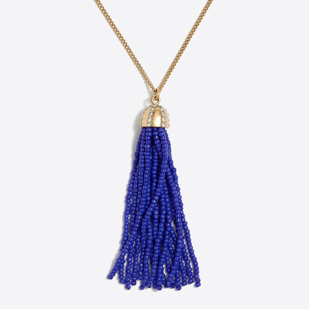 Beaded Tassel Pendant Cobalt Purple Necklace